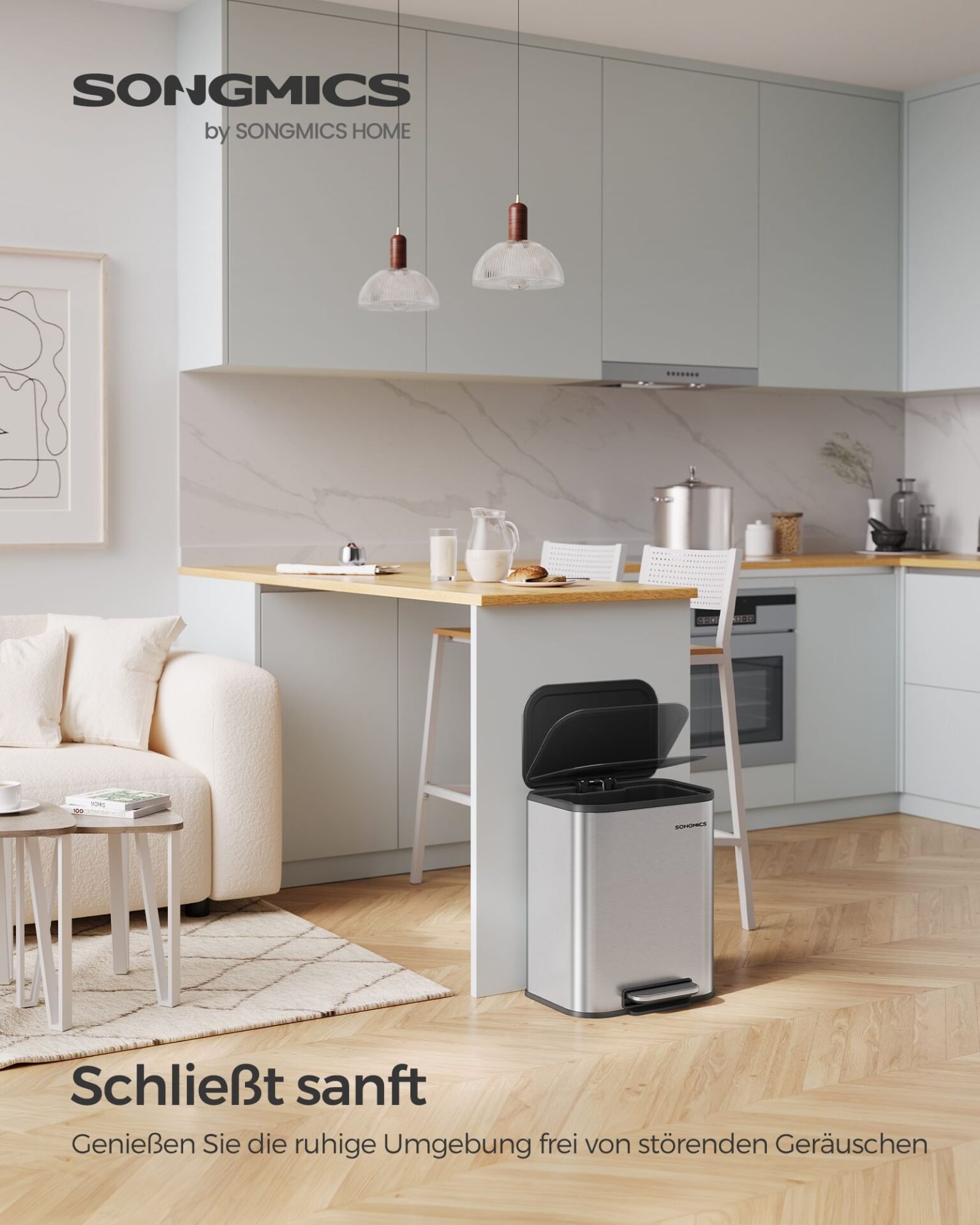 SONGMICS LTB620E50 50 Litre Automatic Motion Sensor Kitchen Trash Can with Multi-Color Indicator Light Odor Elimination with Ozone Lid with Hold Open Function 2 SONGMICS LTB620E50 50 Litre Automatic Motion Sensor Kitchen Trash Can with Multi-Color Indicator Light Odor Elimination with Ozone Lid with Hold Open Function - Bild 2