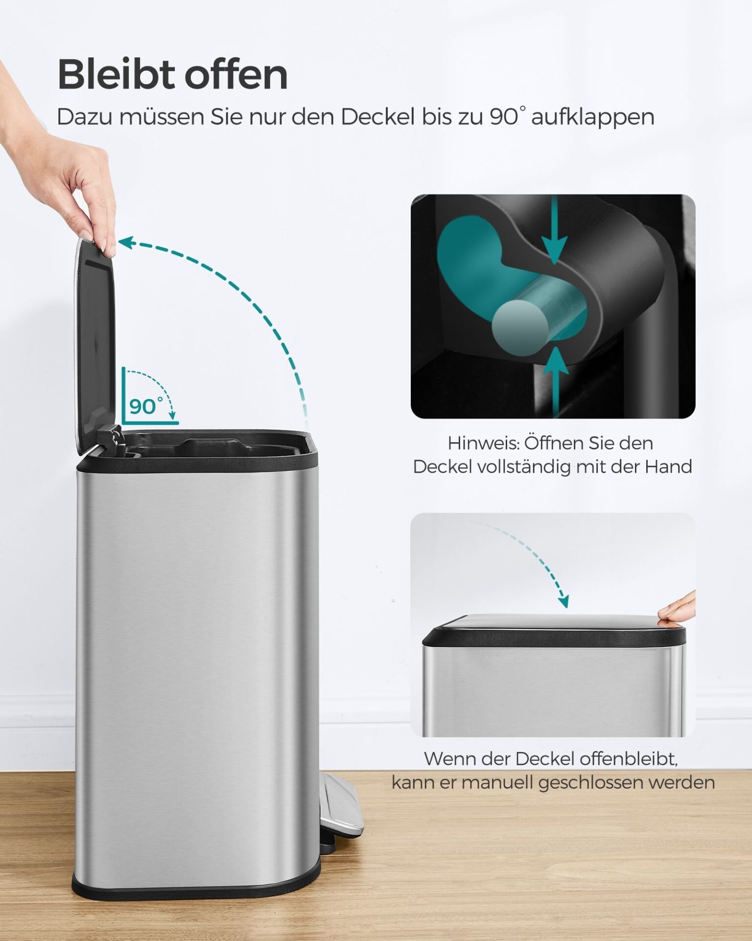 SONGMICS LTB620E50 50 Litre Automatic Motion Sensor Kitchen Trash Can with Multi-Color Indicator Light Odor Elimination with Ozone Lid with Hold Open Function 6 SONGMICS LTB620E50 50 Litre Automatic Motion Sensor Kitchen Trash Can with Multi-Color Indicator Light Odor Elimination with Ozone Lid with Hold Open Function - Bild 6