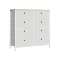 SONGMICS LTS024W57 Light Grey White 8 Drawer Fabric Chest of Drawers Metal Frame and Table Top for Wardrobe or Living Room