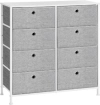 Byrå, förvaringsenhet med 8 lättdragbara tyglådor, ljusgrå och vit