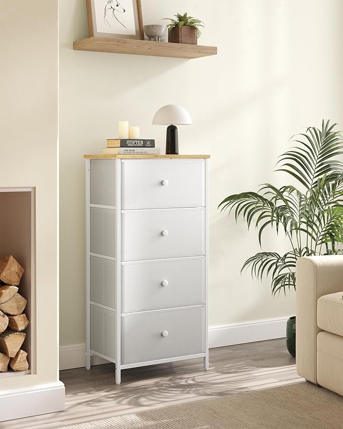 SONGMICS Chest of Drawers Bedroom, Drawer Storage Unit, Dresser with 4 Fabric Drawers, Metal Frame, Tall and Slim, for Closet, White and Oak LTS314W57 4 SONGMICS Chest of Drawers Bedroom, Drawer Storage Unit, Dresser with 4 Fabric Drawers, Metal Frame, Tall and Slim, for Closet, White and Oak LTS314W57 - Bild 4