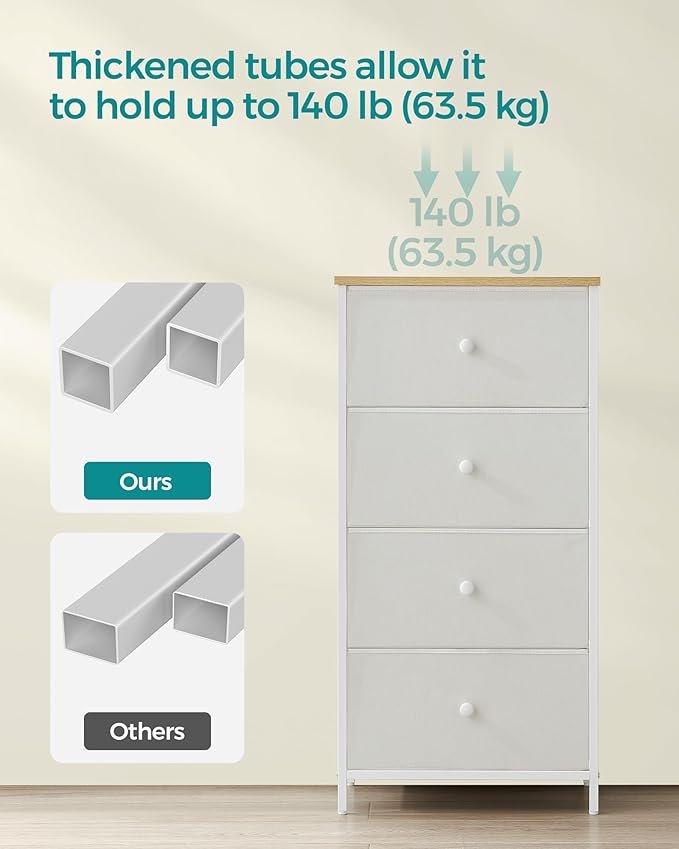 SONGMICS Chest of Drawers Bedroom, Drawer Storage Unit, Dresser with 4 Fabric Drawers, Metal Frame, Tall and Slim, for Closet, White and Oak LTS314W57 6 SONGMICS Chest of Drawers Bedroom, Drawer Storage Unit, Dresser with 4 Fabric Drawers, Metal Frame, Tall and Slim, for Closet, White and Oak LTS314W57 - Bild 6