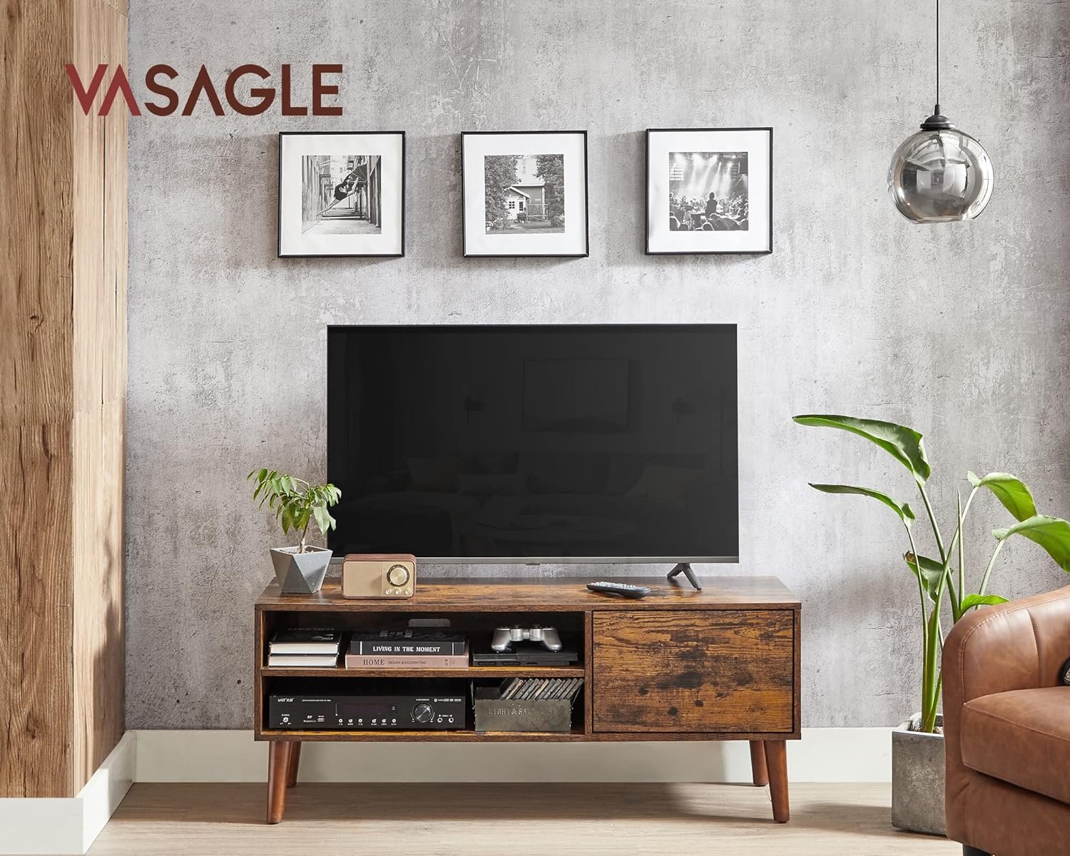 VASAGLE TV Stand, TV Bench TV Cabinet for TVs up to 55 Inches, TV Console, Rustic Brown ULTV120T01 2 VASAGLE TV Stand, TV Bench TV Cabinet for TVs up to 55 Inches, TV Console, Rustic Brown ULTV120T01 - Bild 2