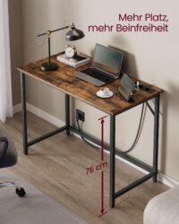 VASAGLE Office Desk Gaming Table with LED Lights, Power Strip, Computer Desk, 50 x 100 x 76, Space Saving, for Study Room, Home Office, Vintage Brown-Black Ink LWD141B81 5 VASAGLE Office Desk Gaming Table with LED Lights, Power Strip, Computer Desk, 50 x 100 x 76, Space Saving, for Study Room, Home Office, Vintage Brown-Black Ink LWD141B81 - Bild 5