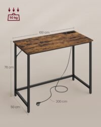 VASAGLE Office Desk Gaming Table with LED Lights, Power Strip, Computer Desk, 50 x 100 x 76, Space Saving, for Study Room, Home Office, Vintage Brown-Black Ink LWD141B81 6 VASAGLE Office Desk Gaming Table with LED Lights, Power Strip, Computer Desk, 50 x 100 x 76, Space Saving, for Study Room, Home Office, Vintage Brown-Black Ink LWD141B81 - Bild 6