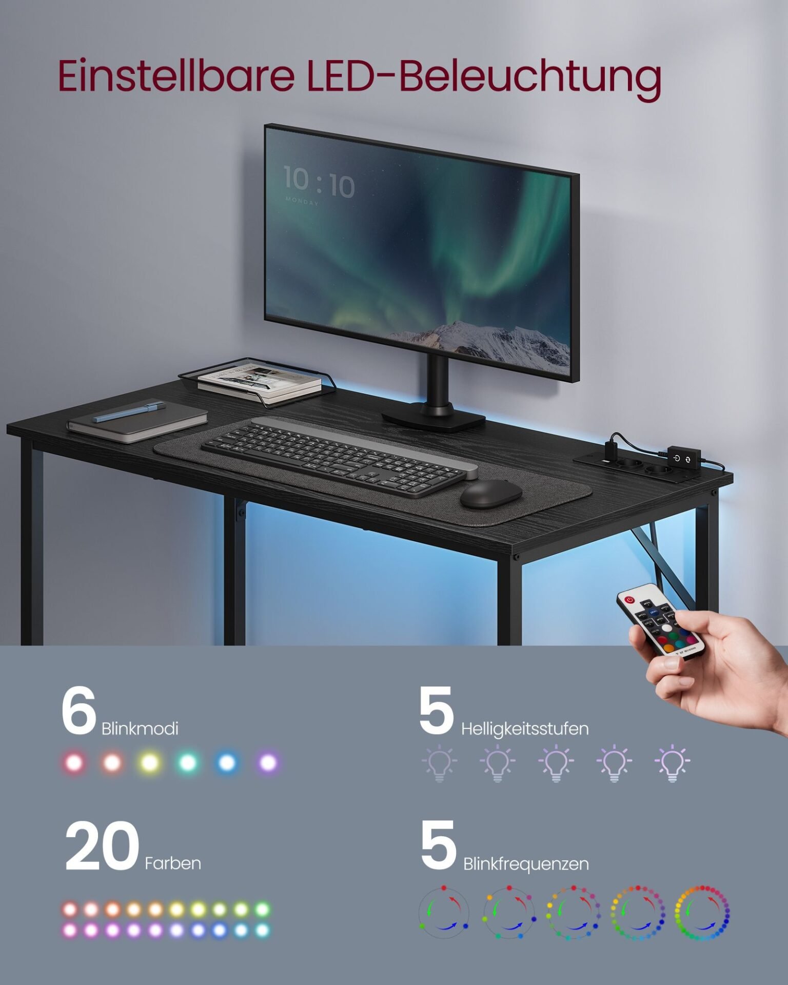 LED-lampor Gamingbord, Skrivbord, Datorbord, Hemmakontor Svart 3 LED-lampor Gamingbord, Skrivbord, Datorbord, Hemmakontor Svart - Bild 3
