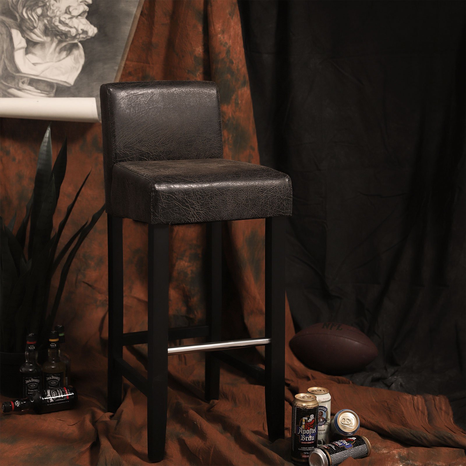 Songmics LDC32BR Bar Stools Padded Low Back PU Seat Height 76 cm Solid Wood Legs with Footrest Brown and Black Set of 2 4 Songmics LDC32BR Bar Stools Padded Low Back PU Seat Height 76 cm Solid Wood Legs with Footrest Brown and Black Set of 2 - Bild 4