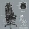 Ergonomisk gaming- och kontorsstol med justerbar nackstöd och armstöd, svart design.