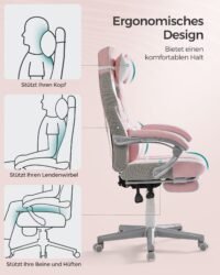 SONGMICS Office Chair, Gaming Chair, Adjustable, Telescopic Footrest, Rocker Mechanism, Headrest, Lumbar Support, Load 150 kg, Candy Pink and Cream White OBG073P01 4 SONGMICS Office Chair, Gaming Chair, Adjustable, Telescopic Footrest, Rocker Mechanism, Headrest, Lumbar Support, Load 150 kg, Candy Pink and Cream White OBG073P01 - Bild 4