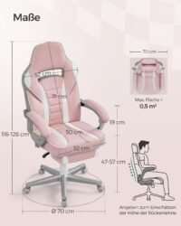 SONGMICS Office Chair, Gaming Chair, Adjustable, Telescopic Footrest, Rocker Mechanism, Headrest, Lumbar Support, Load 150 kg, Candy Pink and Cream White OBG073P01 7 SONGMICS Office Chair, Gaming Chair, Adjustable, Telescopic Footrest, Rocker Mechanism, Headrest, Lumbar Support, Load 150 kg, Candy Pink and Cream White OBG073P01 - Bild 7