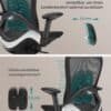 Justerbar kontorsstol med ergonomisk design och stöd för ländryggen.