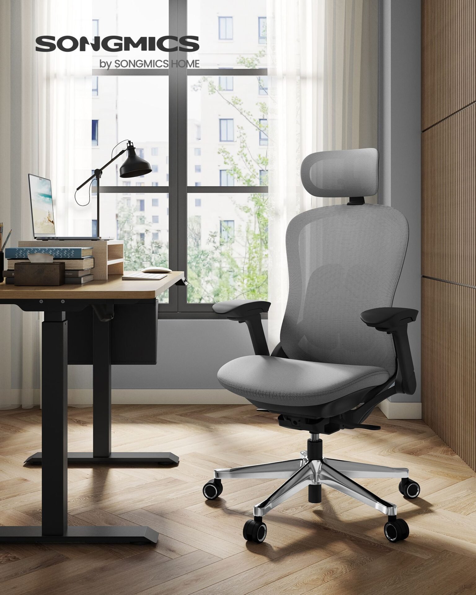 SONGMICS Office Chair, Ergonomic Adjustable Canvas Chair, Reclining Backrest, Front or Rear Adjustable Seat, 4D Armrests, Lumbar Support, Capacity 150kg, Dove Grey OBN065G01 3 SONGMICS Office Chair, Ergonomic Adjustable Canvas Chair, Reclining Backrest, Front or Rear Adjustable Seat, 4D Armrests, Lumbar Support, Capacity 150kg, Dove Grey OBN065G01 - Bild 3