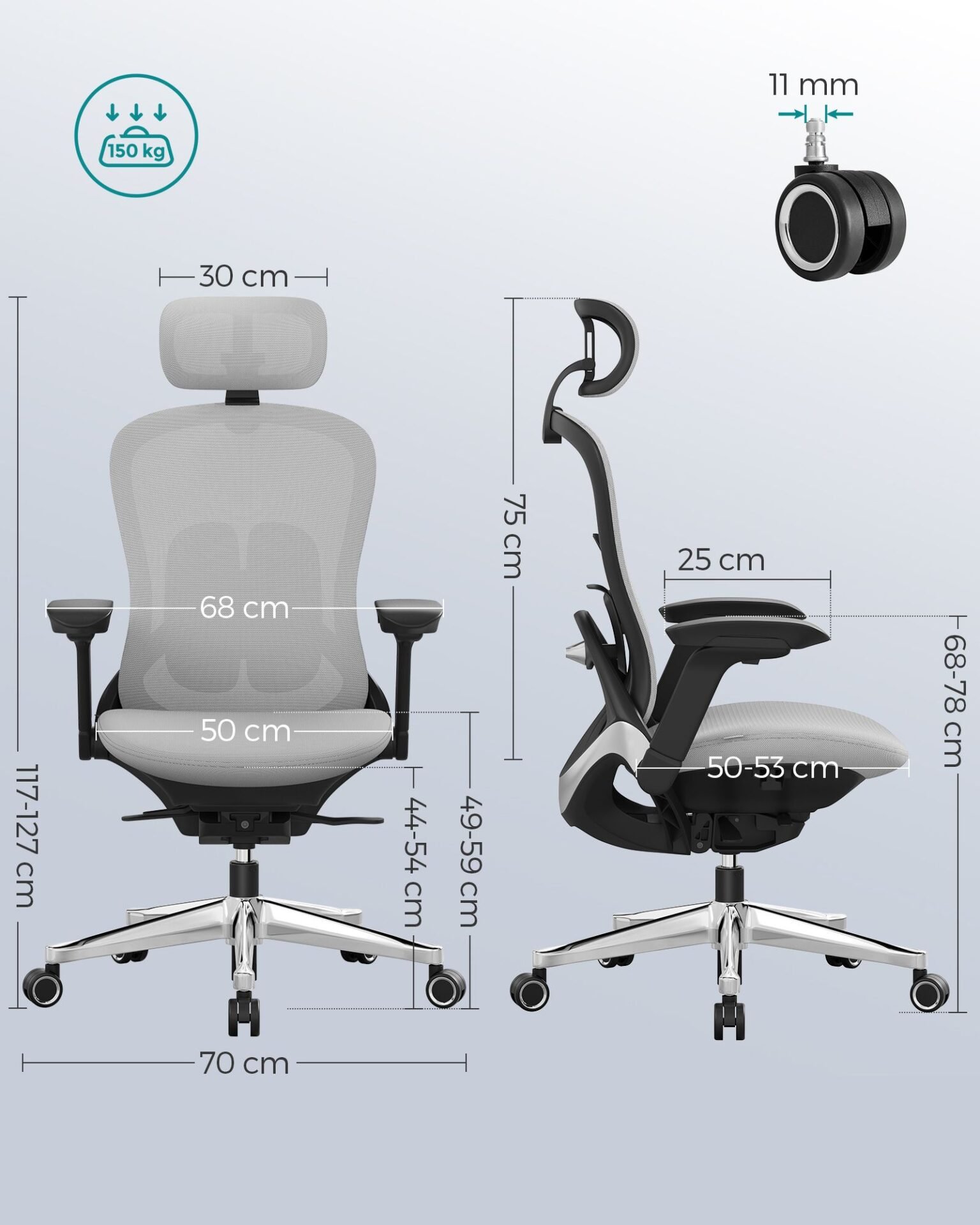 SONGMICS Office Chair, Ergonomic Adjustable Canvas Chair, Reclining Backrest, Front or Rear Adjustable Seat, 4D Armrests, Lumbar Support, Capacity 150kg, Dove Grey OBN065G01 7 SONGMICS Office Chair, Ergonomic Adjustable Canvas Chair, Reclining Backrest, Front or Rear Adjustable Seat, 4D Armrests, Lumbar Support, Capacity 150kg, Dove Grey OBN065G01 - Bild 7