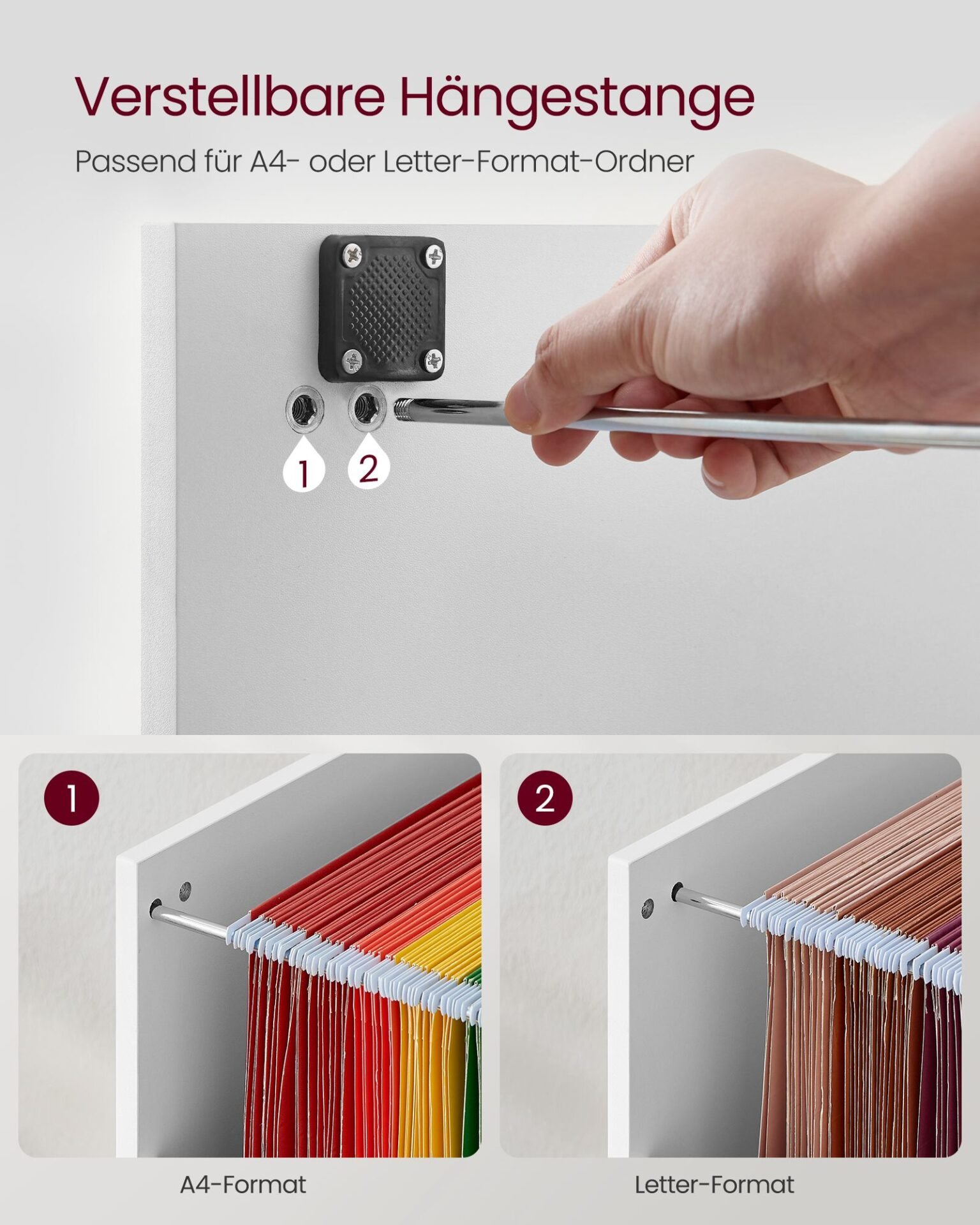 VASAGLE 3-Drawer Office Pedestal, Document Storage Unit, Printer Stand, 3 Lockable Drawers, Adjustable Hanging Rail, for A4 Files, Cloud White OFC055W14 4 VASAGLE 3-Drawer Office Pedestal, Document Storage Unit, Printer Stand, 3 Lockable Drawers, Adjustable Hanging Rail, for A4 Files, Cloud White OFC055W14 - Bild 4
