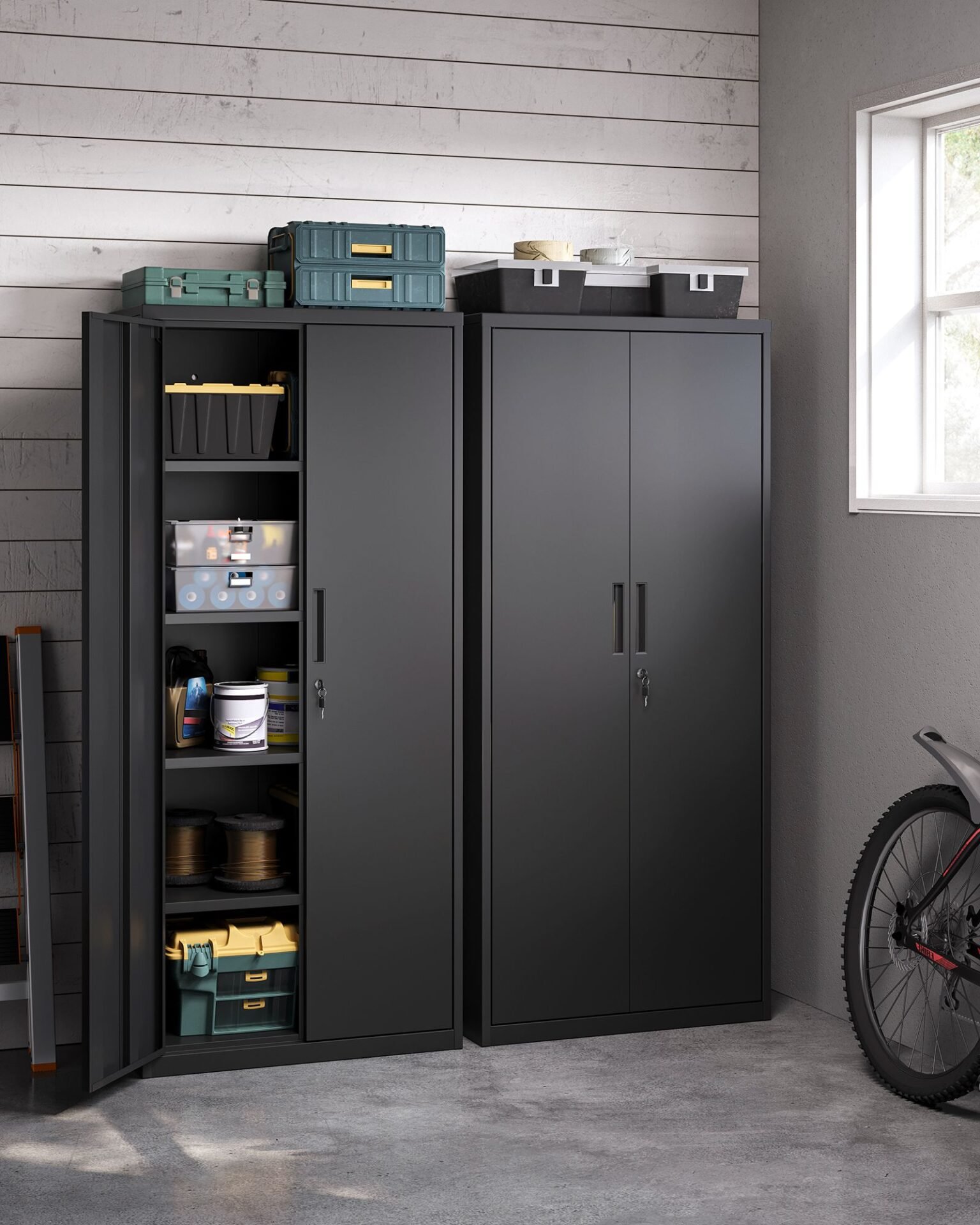 SONGMICS OMC015B01 Steel Office Storage Cabinet with 4 Shelves Double Doors Lock Tool Cabinet Adjustable Shelves for Garage Office Black 3 SONGMICS OMC015B01 Steel Office Storage Cabinet with 4 Shelves Double Doors Lock Tool Cabinet Adjustable Shelves for Garage Office Black - Bild 3