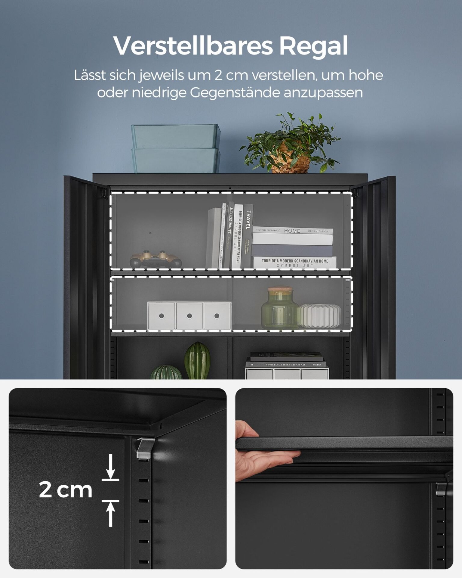 SONGMICS OMC015B01 Steel Office Storage Cabinet with 4 Shelves Double Doors Lock Tool Cabinet Adjustable Shelves for Garage Office Black 5 SONGMICS OMC015B01 Steel Office Storage Cabinet with 4 Shelves Double Doors Lock Tool Cabinet Adjustable Shelves for Garage Office Black - Bild 5