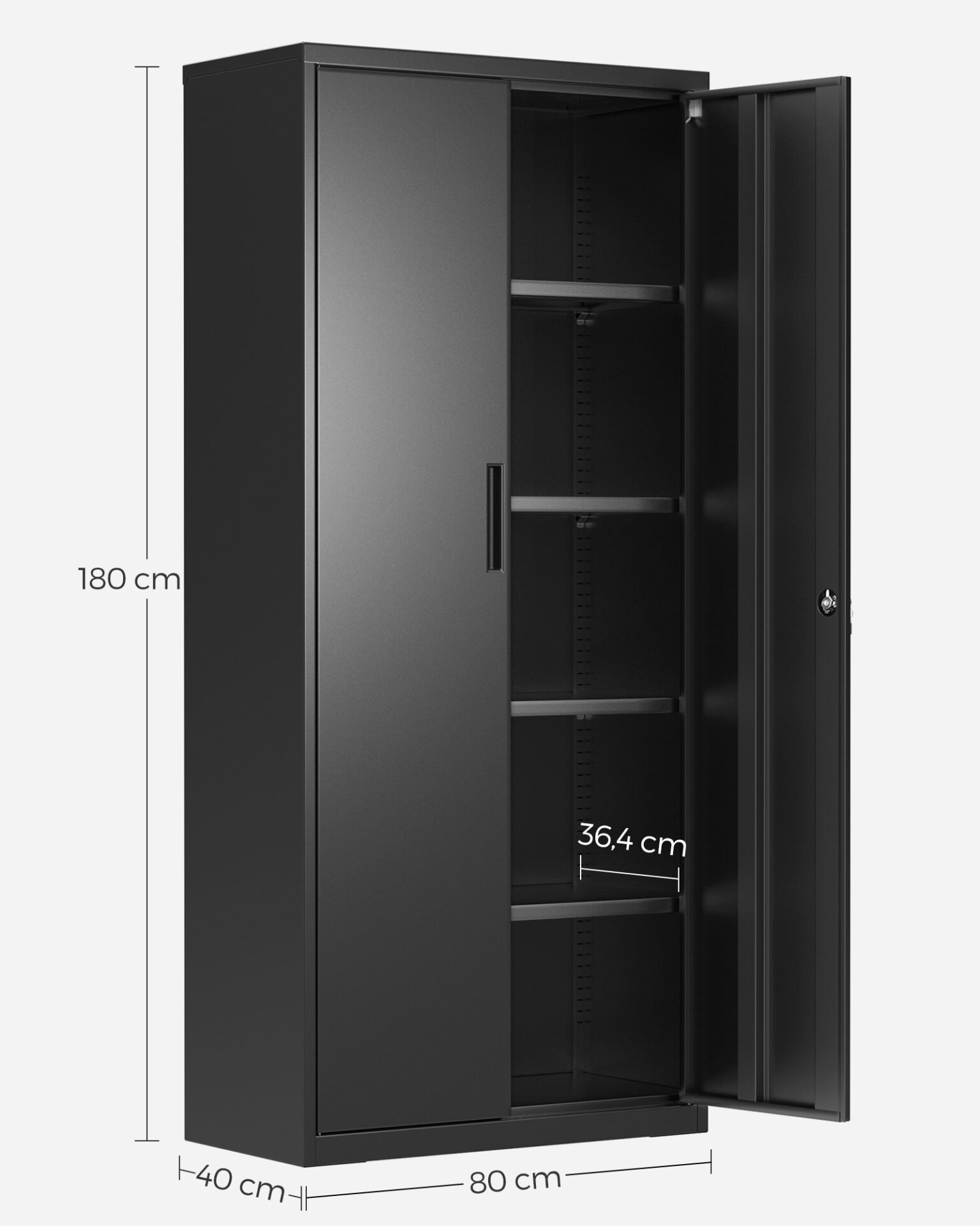 SONGMICS OMC015B01 Steel Office Storage Cabinet with 4 Shelves Double Doors Lock Tool Cabinet Adjustable Shelves for Garage Office Black 7 SONGMICS OMC015B01 Steel Office Storage Cabinet with 4 Shelves Double Doors Lock Tool Cabinet Adjustable Shelves for Garage Office Black - Bild 7