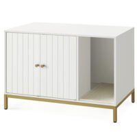 Kattlåda, katthus, sidobord, 80 x 50 x 55 cm, vitt och guld