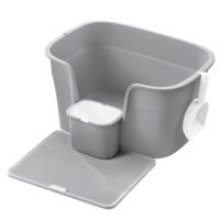 Extra stor kattlåda med skinnsidor, inklusive kattuppsamlare, duvgrå