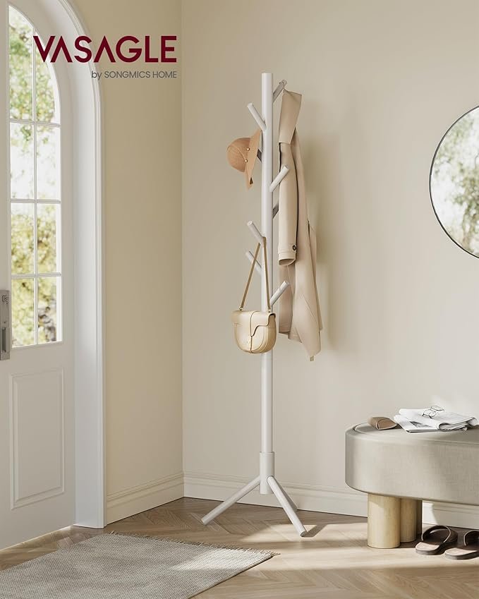 VASAGLE Coat Rack Solid Wood Coat Rack Tree Shape 8 Hooks 3 Adjustable Heights for Clothes Hat Bag Living Room Bedroom Office Cappuccino Beige RCR004K01 2 VASAGLE Coat Rack Solid Wood Coat Rack Tree Shape 8 Hooks 3 Adjustable Heights for Clothes Hat Bag Living Room Bedroom Office Cappuccino Beige RCR004K01 - Bild 2