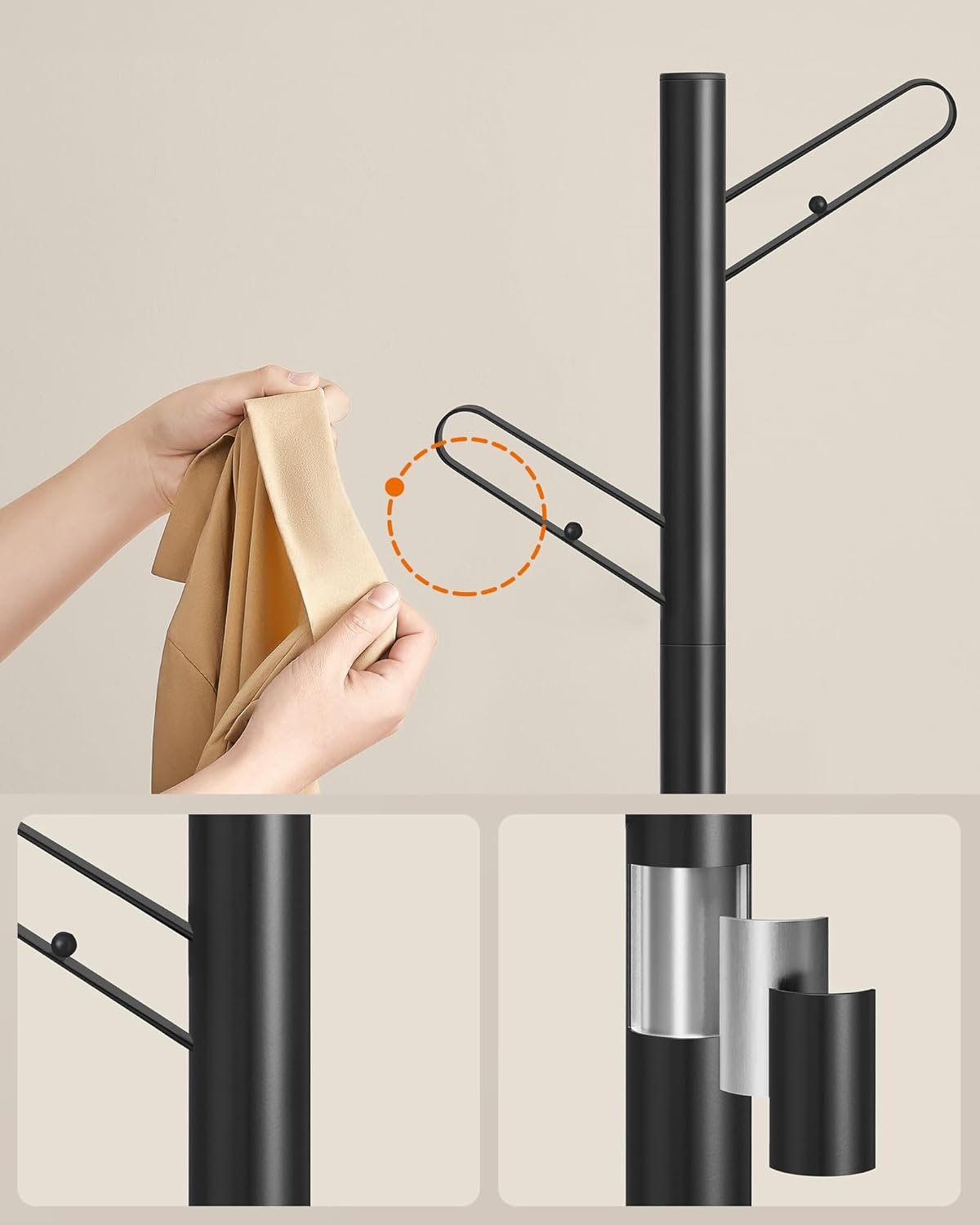 Trädformad klädhylla, fristående klädhylla 8, för kläder, hattar, väskor, svart 2 Trädformad klädhylla, fristående klädhylla 8, för kläder, hattar, väskor, svart - Bild 2