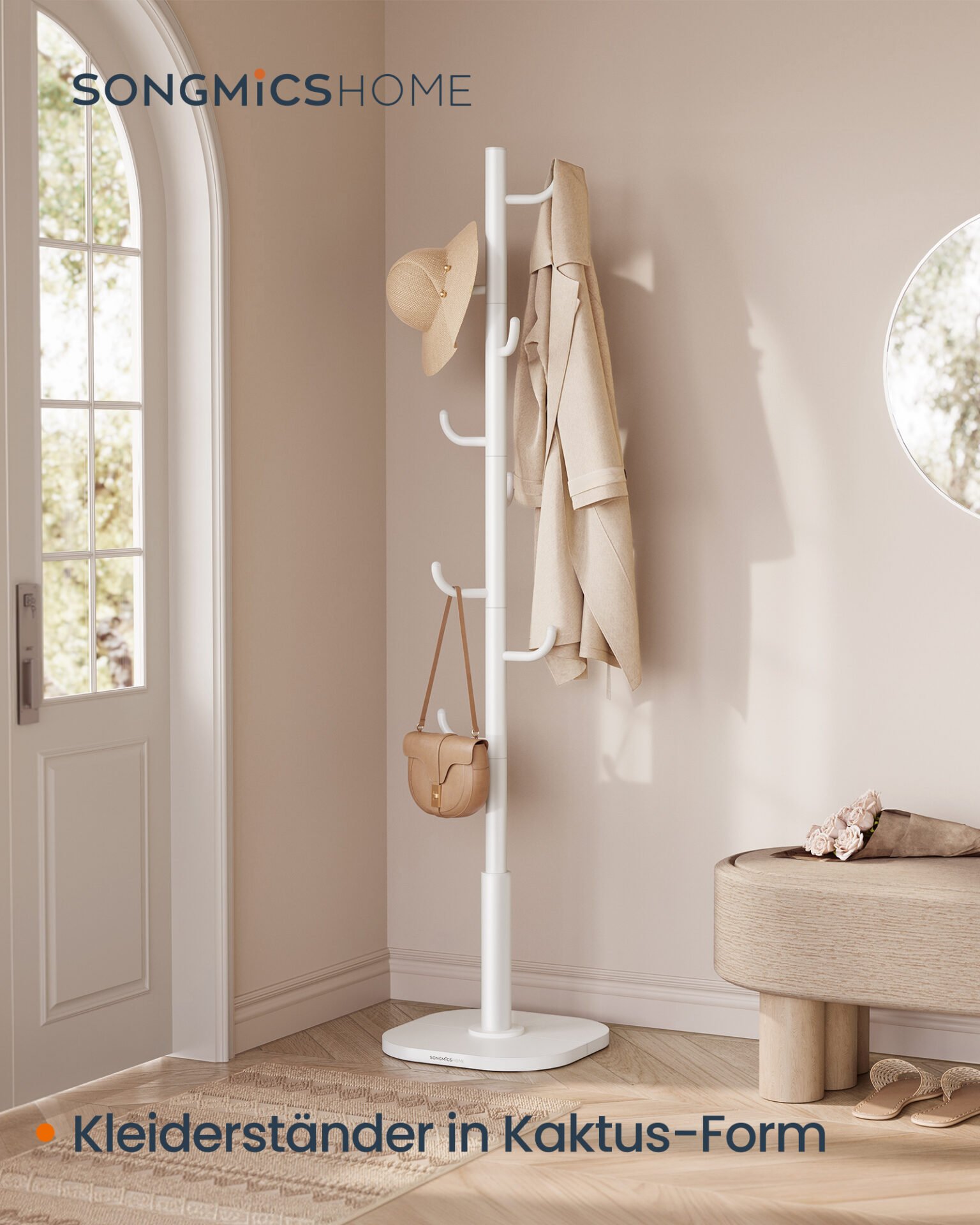 SONGMICS HOME Cactus-Shaped Coat Rack, Coat Rack Stand, Standing Coat Rack, 8 Sturdy Hooks with Curved Ends, 175.3 cm Tall, for Clothes, Hats, Bags, Cloud White RCR039W01 2 SONGMICS HOME Cactus-Shaped Coat Rack, Coat Rack Stand, Standing Coat Rack, 8 Sturdy Hooks with Curved Ends, 175.3 cm Tall, for Clothes, Hats, Bags, Cloud White RCR039W01 - Bild 2