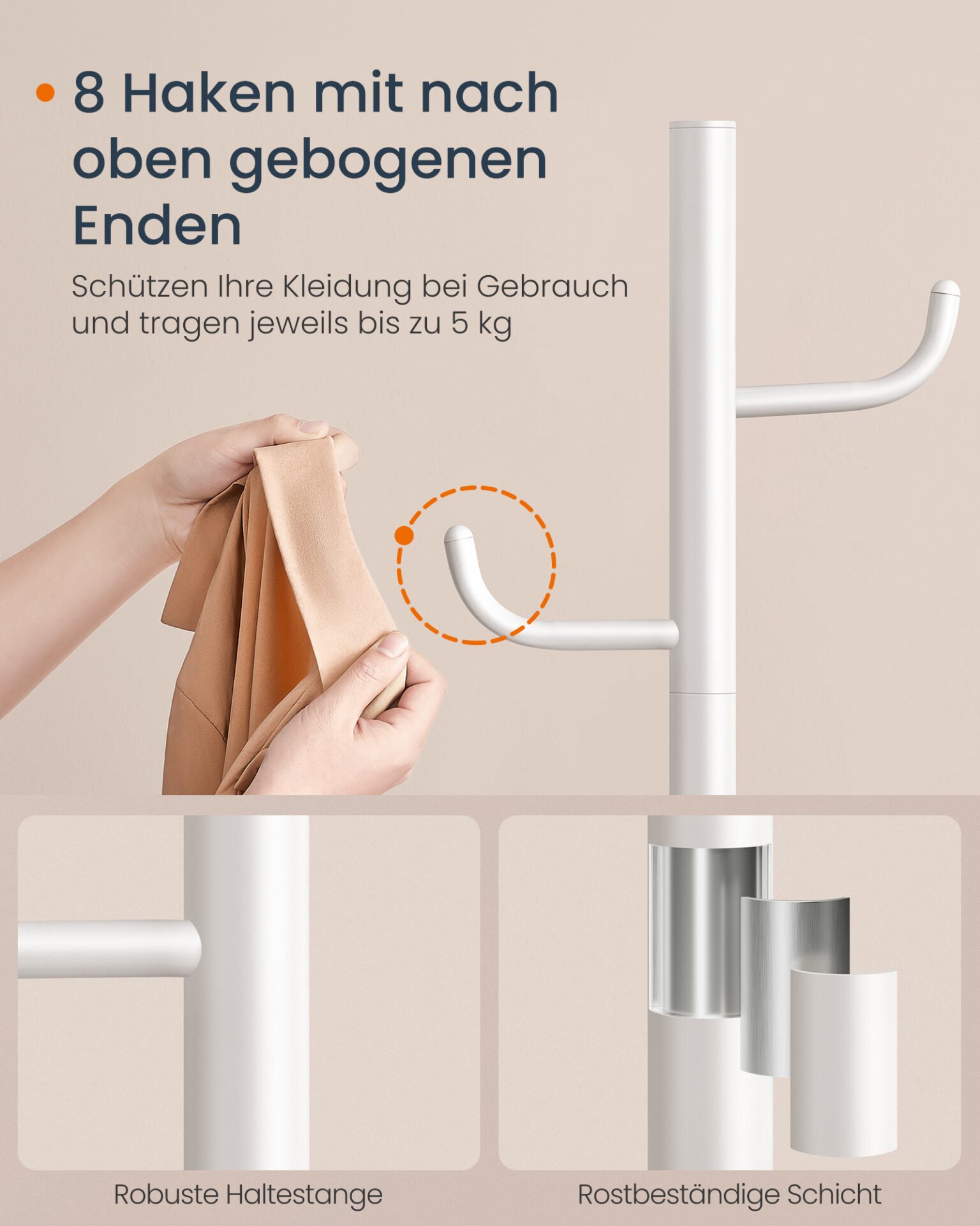 SONGMICS HOME Cactus-Shaped Coat Rack, Coat Rack Stand, Standing Coat Rack, 8 Sturdy Hooks with Curved Ends, 175.3 cm Tall, for Clothes, Hats, Bags, Cloud White RCR039W01 4 SONGMICS HOME Cactus-Shaped Coat Rack, Coat Rack Stand, Standing Coat Rack, 8 Sturdy Hooks with Curved Ends, 175.3 cm Tall, for Clothes, Hats, Bags, Cloud White RCR039W01 - Bild 4