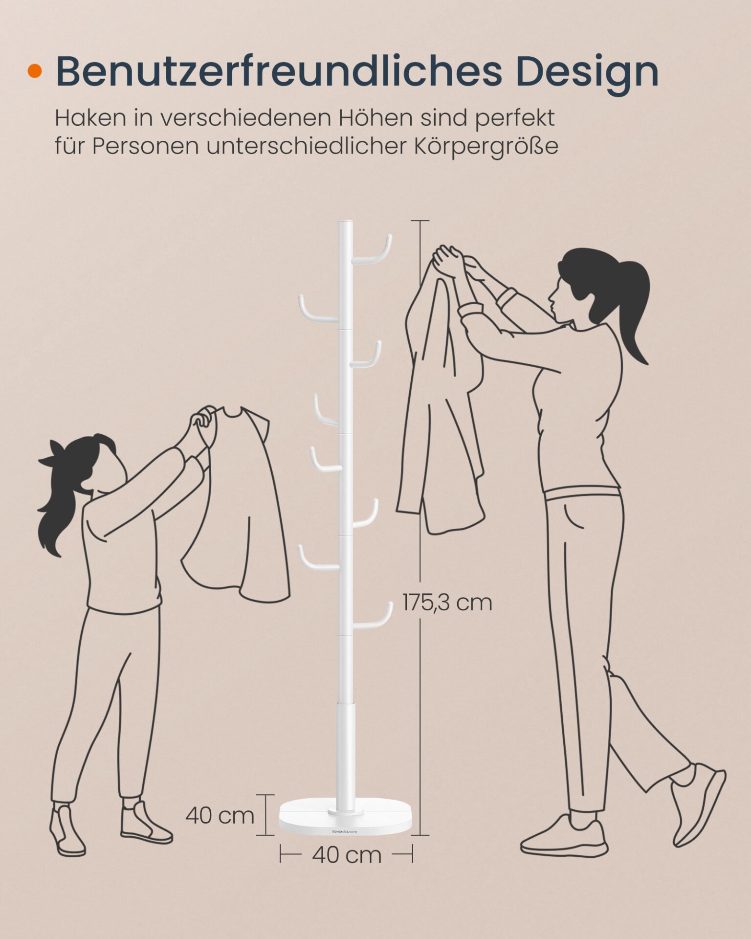 SONGMICS HOME Cactus-Shaped Coat Rack, Coat Rack Stand, Standing Coat Rack, 8 Sturdy Hooks with Curved Ends, 175.3 cm Tall, for Clothes, Hats, Bags, Cloud White RCR039W01 5 SONGMICS HOME Cactus-Shaped Coat Rack, Coat Rack Stand, Standing Coat Rack, 8 Sturdy Hooks with Curved Ends, 175.3 cm Tall, for Clothes, Hats, Bags, Cloud White RCR039W01 - Bild 5