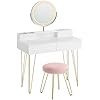 VASAGLE Dressing Table with Stool and Lighting, Power Strip, Mirror, Dressing Table, 40 x 100 x 134.8 cm, Cosmetic Table with Drawers, Padded Stool, Matte White / Pale Gold RVT619W01 2 VASAGLE Dressing Table with Stool and Lighting, Power Strip, Mirror, Dressing Table, 40 x 100 x 134.8 cm, Cosmetic Table with Drawers, Padded Stool, Matte White / Pale Gold RVT619W01 - Bild 2