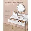 VASAGLE Dressing Table with Stool and Lighting, Power Strip, Mirror, Dressing Table, 40 x 100 x 134.8 cm, Cosmetic Table with Drawers, Padded Stool, Matte White / Pale Gold RVT619W01 7 VASAGLE Dressing Table with Stool and Lighting, Power Strip, Mirror, Dressing Table, 40 x 100 x 134.8 cm, Cosmetic Table with Drawers, Padded Stool, Matte White / Pale Gold RVT619W01 - Bild 7