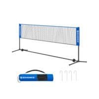 Justerbart badminton- och tennisnät med stativ och tillbehör.