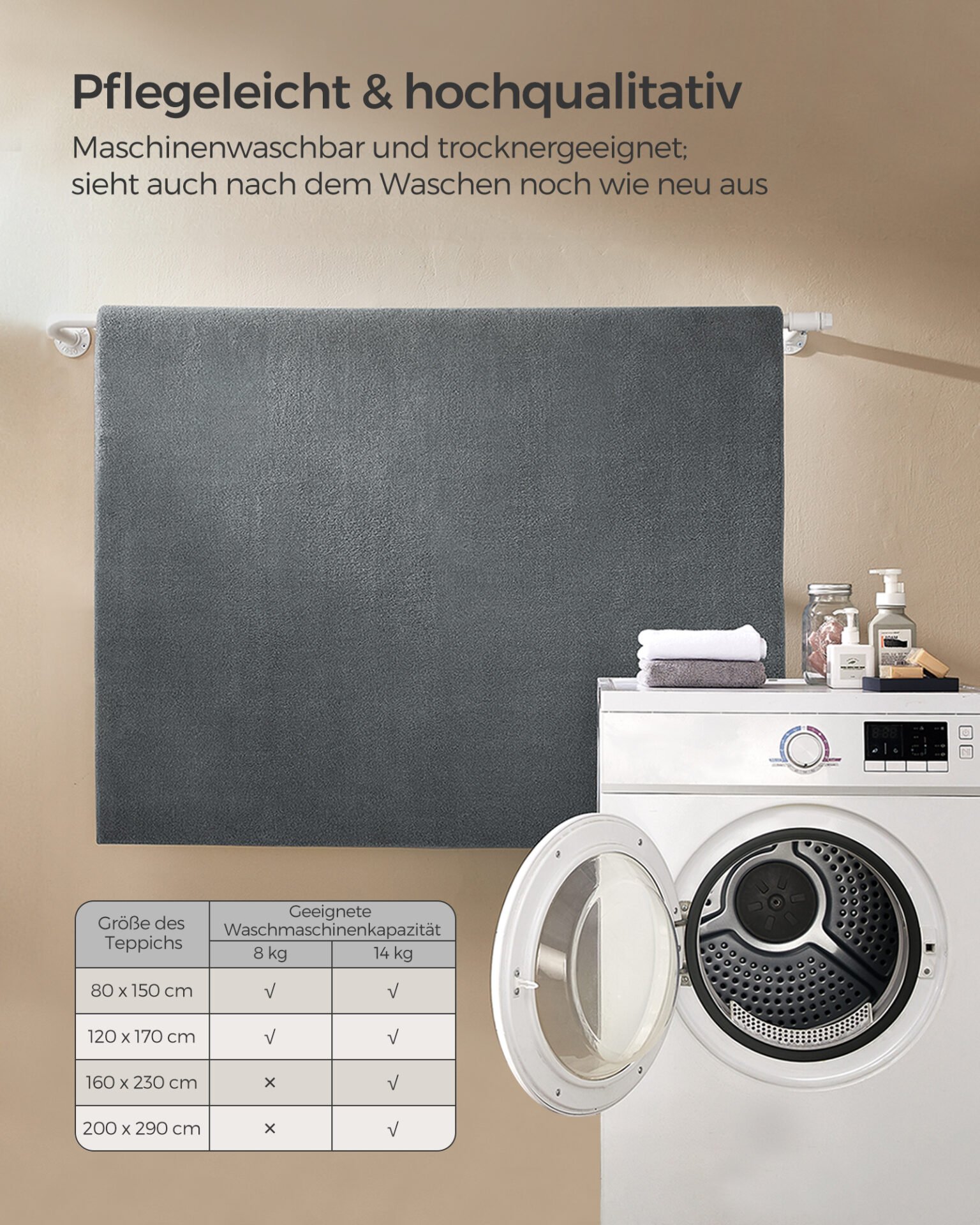 SONGMICS Rug, 80 x 150 cm, Non-Slip Rug, Home Decor, for Living Room, Bedroom, Nursery, Machine Washable, Modern Style, Dove Gray TAR011G01 6 SONGMICS Rug, 80 x 150 cm, Non-Slip Rug, Home Decor, for Living Room, Bedroom, Nursery, Machine Washable, Modern Style, Dove Gray TAR011G01 - Bild 6