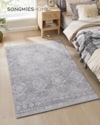 SONGMICS HOME Area Rug, 120 x 170 cm Rug for Bedroom, Living Room Rug, Non-Slip Carpet, Home Decor, for Living Room, Machine Washable, Boho Style, Light Grey TAR027G01