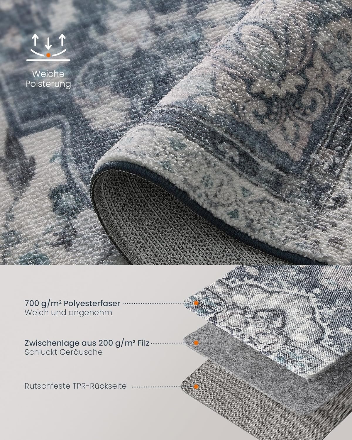 Matta 120 x 170 cm Vardagsrumsmatta Halkfri Matta Traditionell Vintage Style Living, Aqua Blå 2 Matta 120 x 170 cm Vardagsrumsmatta Halkfri Matta Traditionell Vintage Style Living, Aqua Blå - Bild 2