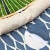 HandlaNu.se quilted fabric hammock with bamboo spreaders, pillow, blue and beige design.