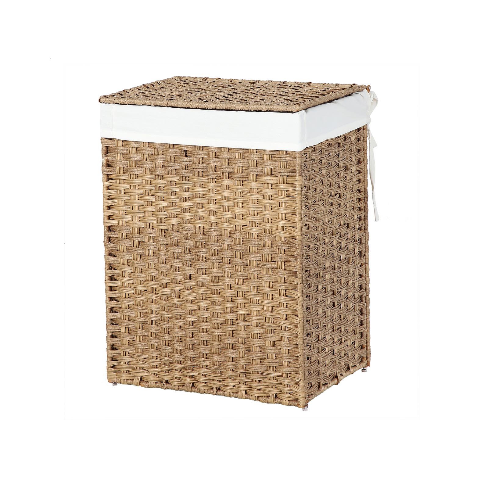 SONGMICS Handwoven Laundry Basket, 110L Synthetic Rattan Divided Clothes Hamper with Lid and Handles, Foldable, Removable Liner Bag, Natural LCB52NL 2 SONGMICS Handwoven Laundry Basket, 110L Synthetic Rattan Divided Clothes Hamper with Lid and Handles, Foldable, Removable Liner Bag, Natural LCB52NL - Bild 2