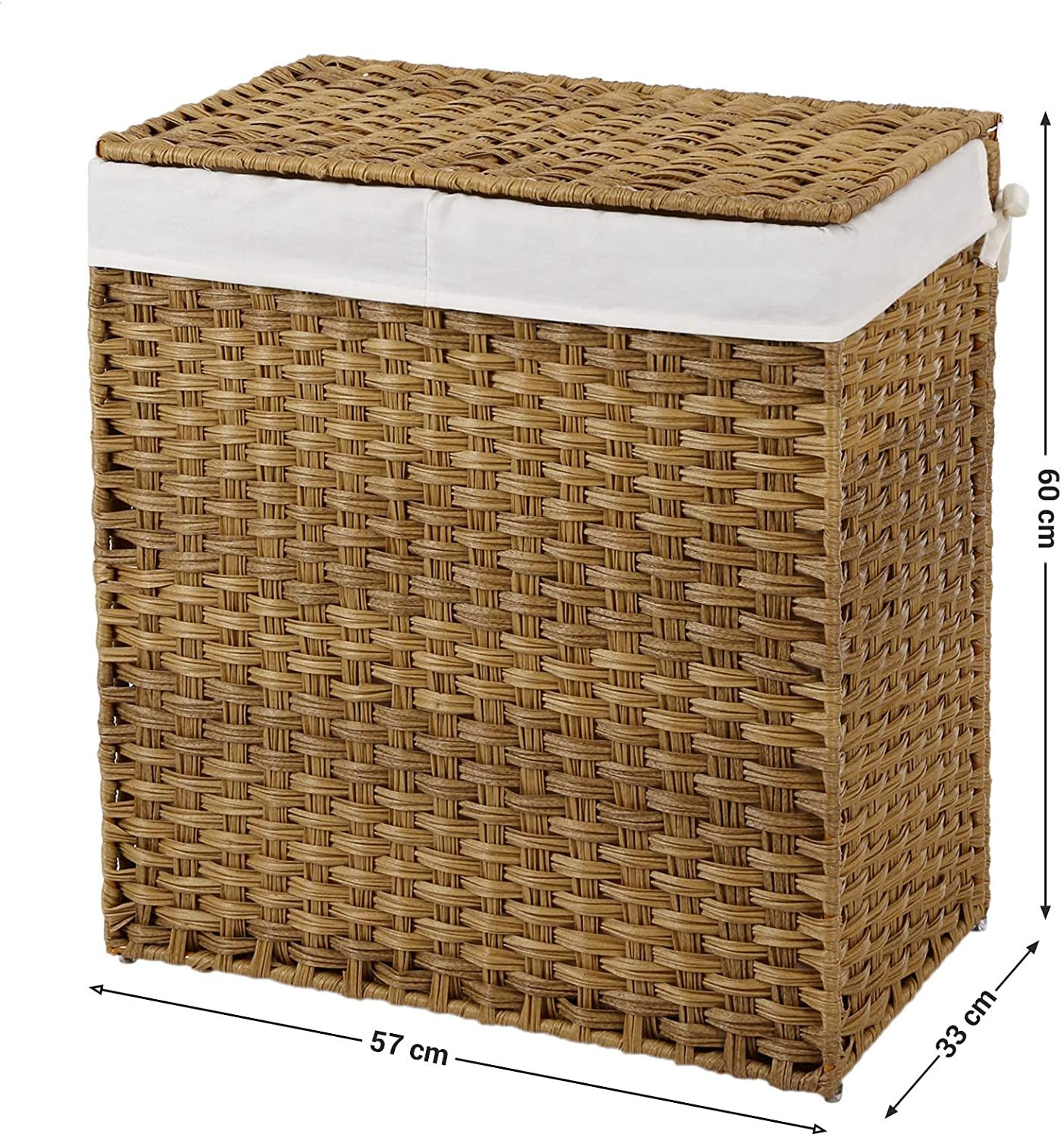 SONGMICS Handwoven Laundry Basket, 110L Synthetic Rattan Divided Clothes Hamper with Lid and Handles, Foldable, Removable Liner Bag, Natural LCB52NL 7 SONGMICS Handwoven Laundry Basket, 110L Synthetic Rattan Divided Clothes Hamper with Lid and Handles, Foldable, Removable Liner Bag, Natural LCB52NL - Bild 7