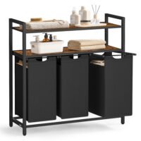 Tvättkorg, med 3 utdragbara och avtagbara påsar, 40 liter, rustik brun och svart