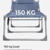 Blå hopfällbar solsäng med 150 kg viktkapacitet och stålram.