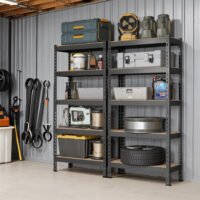 Förvaringshyllor med 5 våningar, set om 2, justerbara garagehyllor, svarta