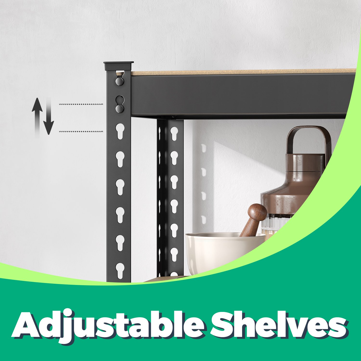 Förvaringshyllor med 5 våningar, set om 2, justerbara garagehyllor, svarta 4 Förvaringshyllor med 5 våningar, set om 2, justerbara garagehyllor, svarta - Bild 4