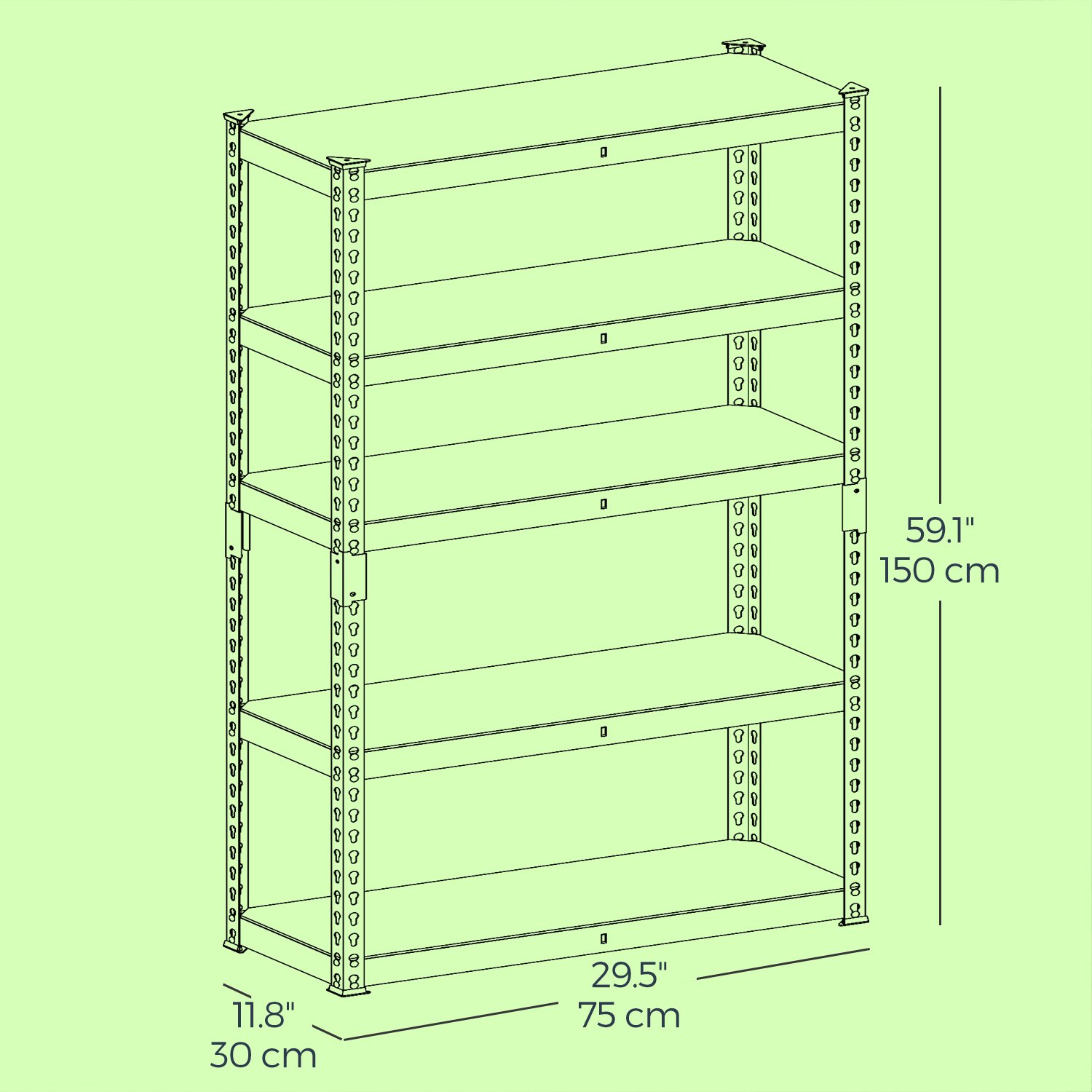 Förvaringshyllor med 5 våningar, set om 2, justerbara garagehyllor, svarta 5 Förvaringshyllor med 5 våningar, set om 2, justerbara garagehyllor, svarta - Bild 5