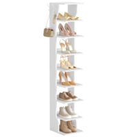 Smal skohylla, smal skoförvaringsorganisatör, skoställ med 9 våningar, mattvit