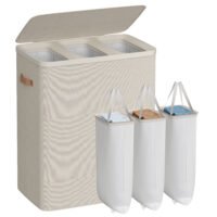 Tvättkorg, 190 L Trippelfackig Tvättkorg, 64 x 40 x 75 cm, Cappuccino Beige