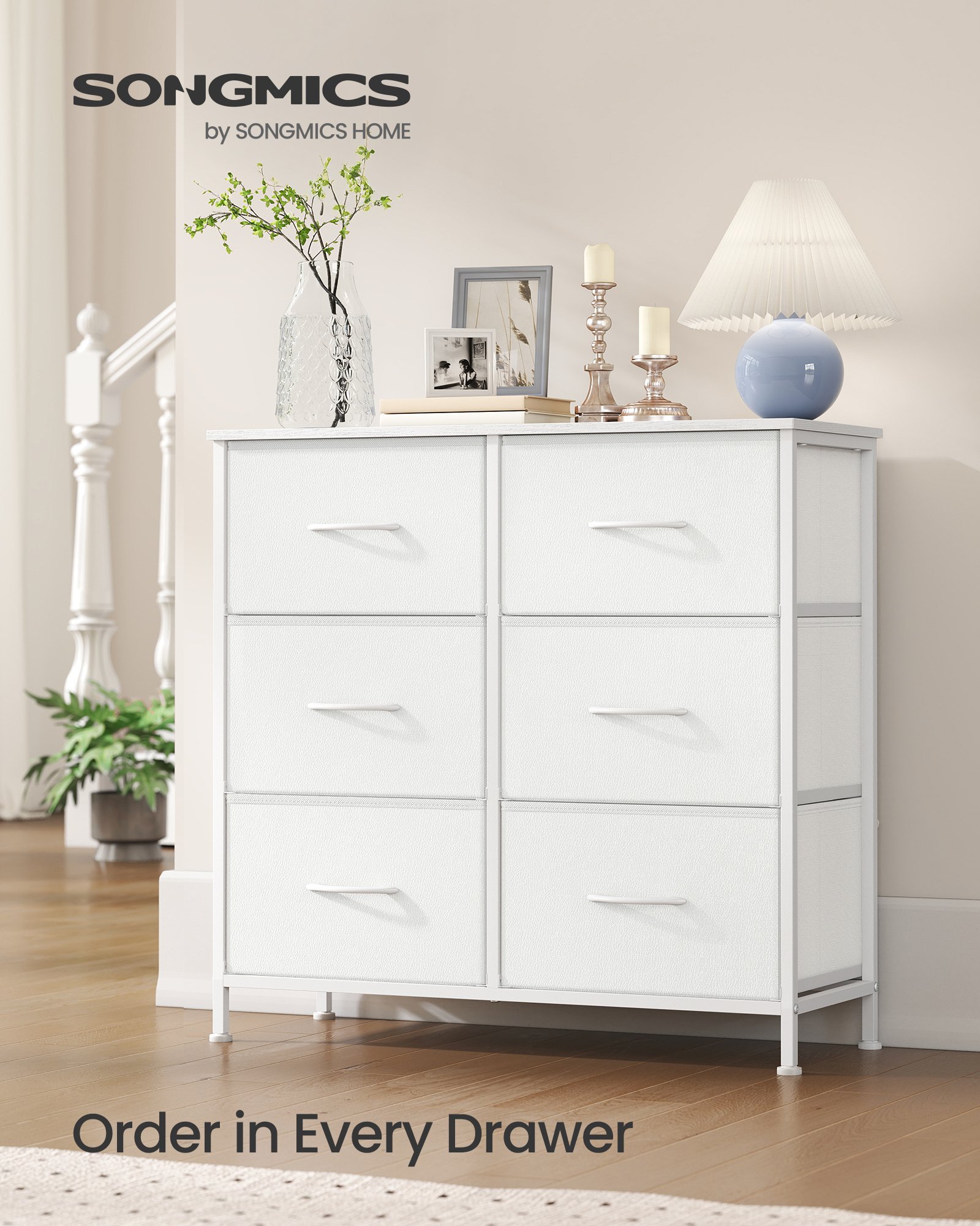 SONGMICS Dresser for Bedroom, Chest of Drawers, Steel, MDF, 6 Non-Woven Fabric Drawers, Storage Organizer Unit, Closet, Entryway, Cloud White and Snow White ULGS123WH01 2 SONGMICS Dresser for Bedroom, Chest of Drawers, Steel, MDF, 6 Non-Woven Fabric Drawers, Storage Organizer Unit, Closet, Entryway, Cloud White and Snow White ULGS123WH01 - Bild 2