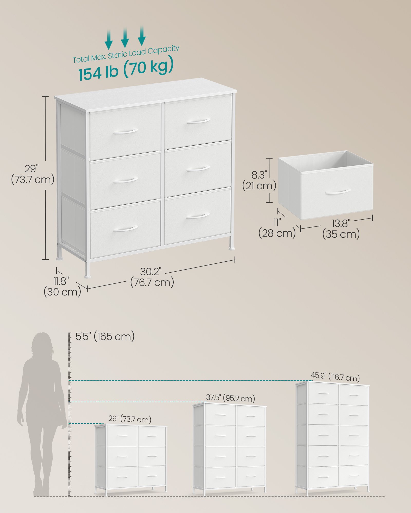 SONGMICS Dresser for Bedroom, Chest of Drawers, Steel, MDF, 6 Non-Woven Fabric Drawers, Storage Organizer Unit, Closet, Entryway, Cloud White and Snow White ULGS123WH01 5 SONGMICS Dresser for Bedroom, Chest of Drawers, Steel, MDF, 6 Non-Woven Fabric Drawers, Storage Organizer Unit, Closet, Entryway, Cloud White and Snow White ULGS123WH01 - Bild 5