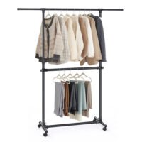 Dubbel klädstång, klädställning med utdragbar topplist, svart