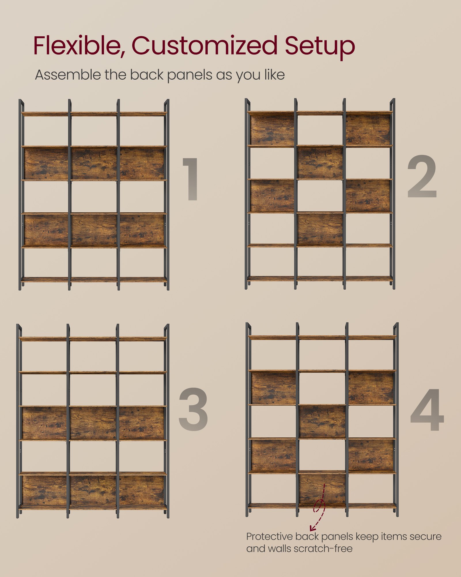 VASAGLE 6-Tier Bookshelf, Book Shelf, Industrial Bookcase, with Steel Frame, for Living Room, Home Office, Bedroom, 24 x 128 x 187.1 cm, Rustic Brown and Ink Black ULLS151K01 3 VASAGLE 6-Tier Bookshelf, Book Shelf, Industrial Bookcase, with Steel Frame, for Living Room, Home Office, Bedroom, 24 x 128 x 187.1 cm, Rustic Brown and Ink Black ULLS151K01 - Bild 3