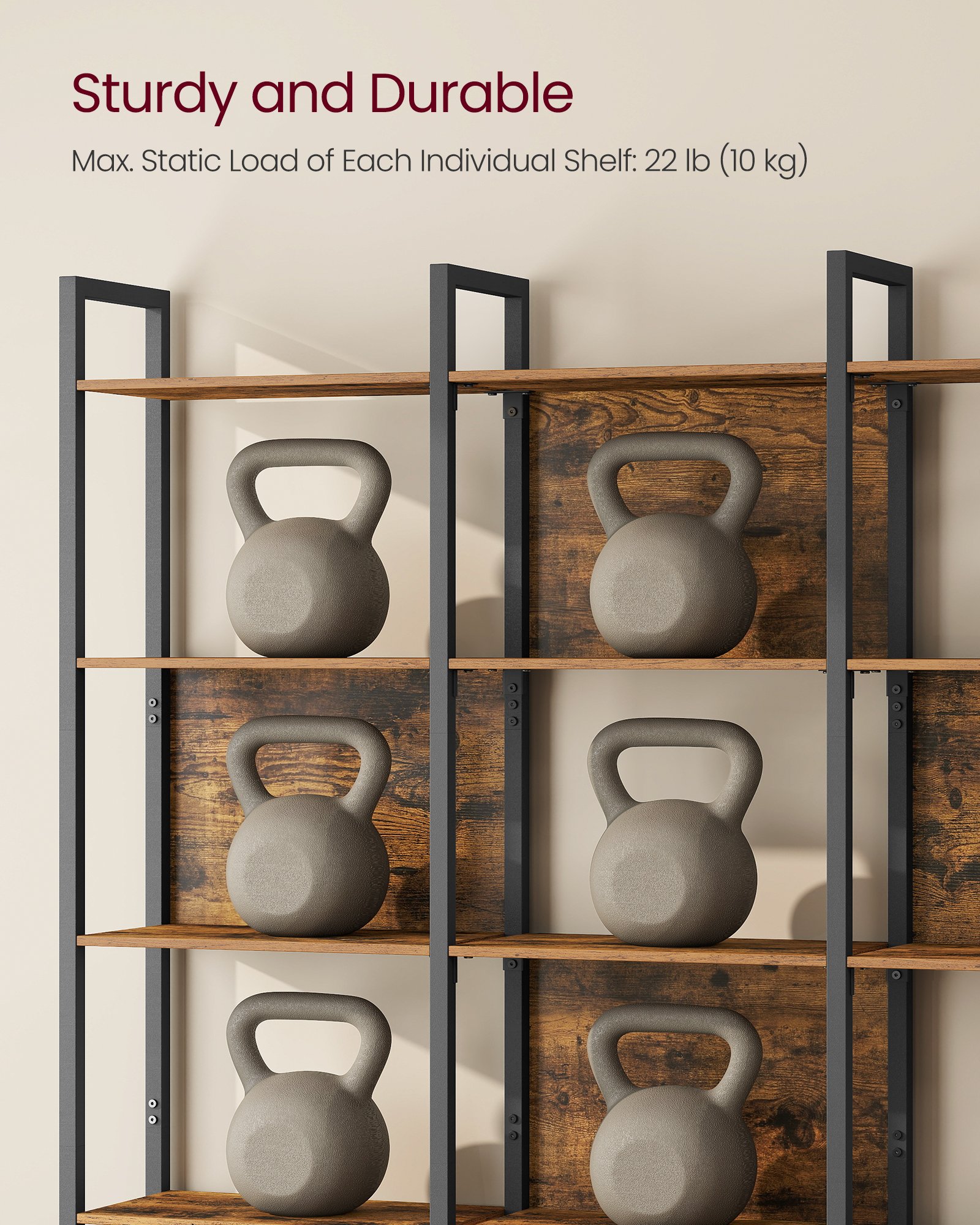 VASAGLE 6-Tier Bookshelf, Book Shelf, Industrial Bookcase, with Steel Frame, for Living Room, Home Office, Bedroom, 24 x 128 x 187.1 cm, Rustic Brown and Ink Black ULLS151K01 5 VASAGLE 6-Tier Bookshelf, Book Shelf, Industrial Bookcase, with Steel Frame, for Living Room, Home Office, Bedroom, 24 x 128 x 187.1 cm, Rustic Brown and Ink Black ULLS151K01 - Bild 5