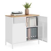 Golvstående förvaringsskåp med dörr, justerbar hylla, platsbesparande skänk, vit